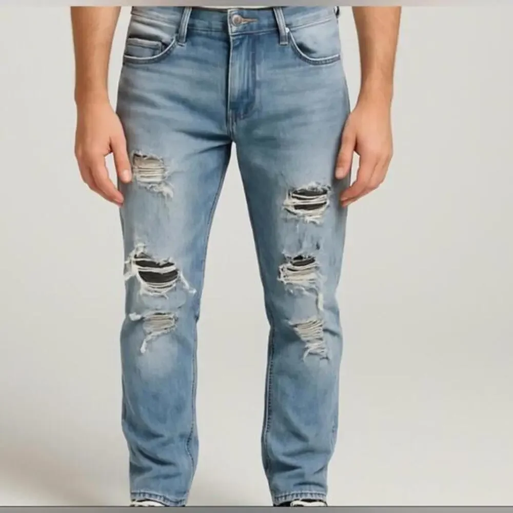 Rockstar Original Men’s Distressed Slim Tapered Jeans Light Wash Size 30